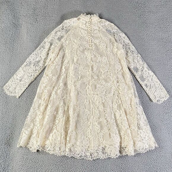 H&M Conscious Exclusive Mini Dress Women 8 Ivory Lace Floral Wedding Ethereal - Picture 8 of 13